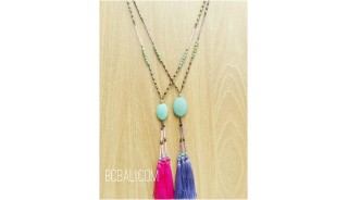 two color necklaces stone bead caps tassels bali